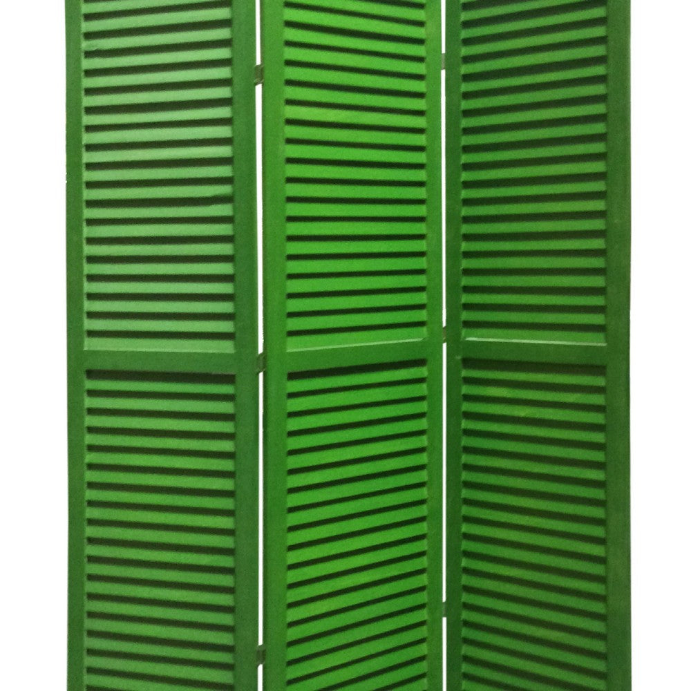 3 Panel Foldable Wooden Shutter Screen with Straight Legs, Green - BM205394