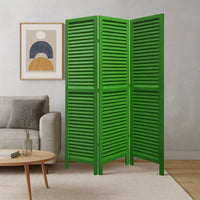 3 Panel Foldable Wooden Shutter Screen with Straight Legs, Green - BM205394