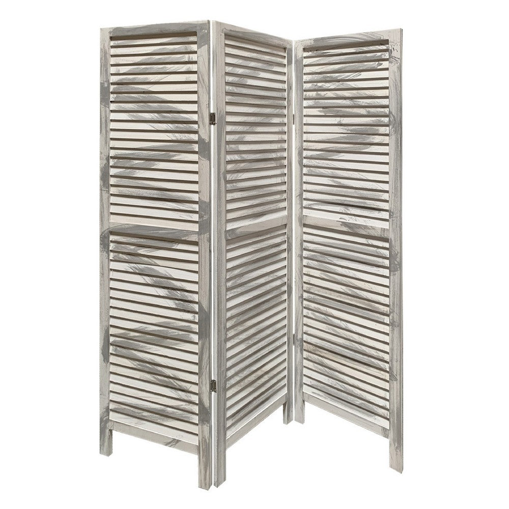 3 Panel Foldable Wooden Shutter Screen with Straight Legs, Gray - BM205395