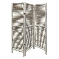 3 Panel Foldable Wooden Shutter Screen with Straight Legs, Gray - BM205395