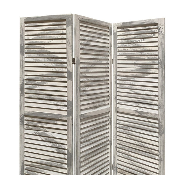 3 Panel Foldable Wooden Shutter Screen with Straight Legs, Gray - BM205395