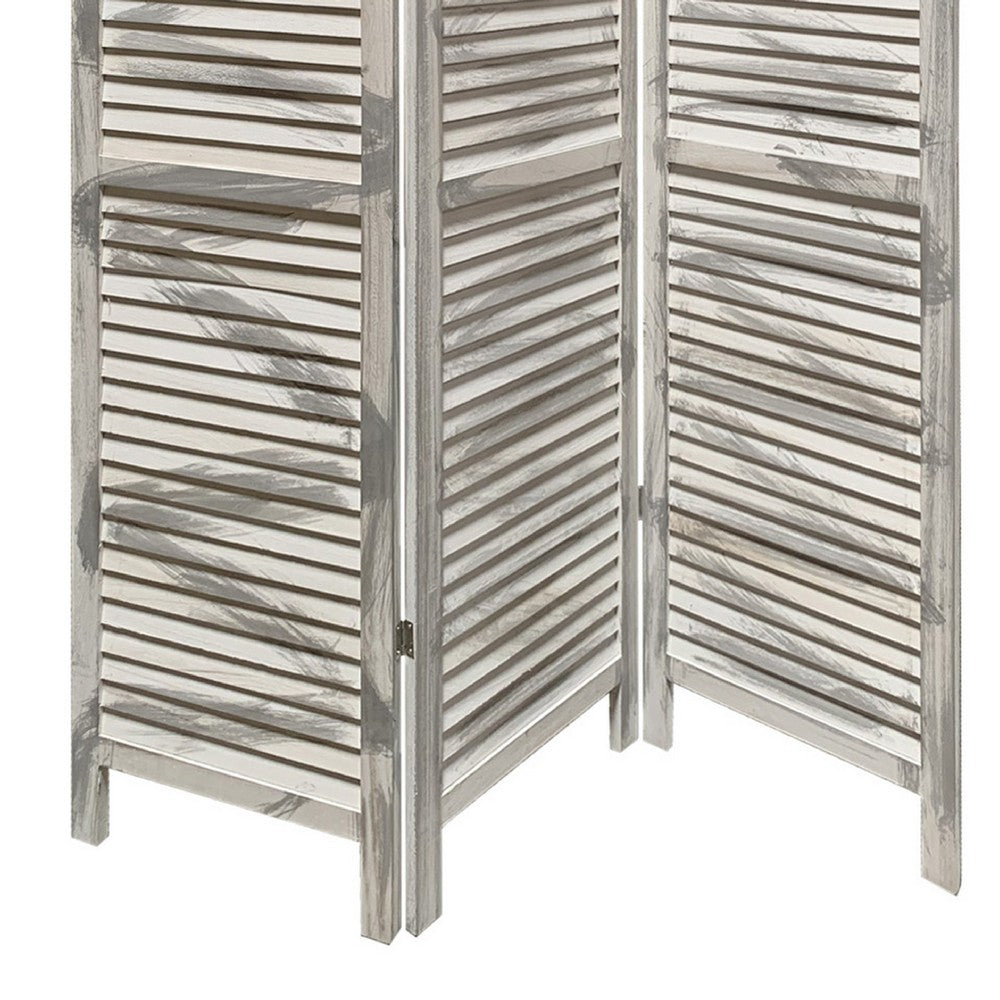 3 Panel Foldable Wooden Shutter Screen with Straight Legs, Gray - BM205395