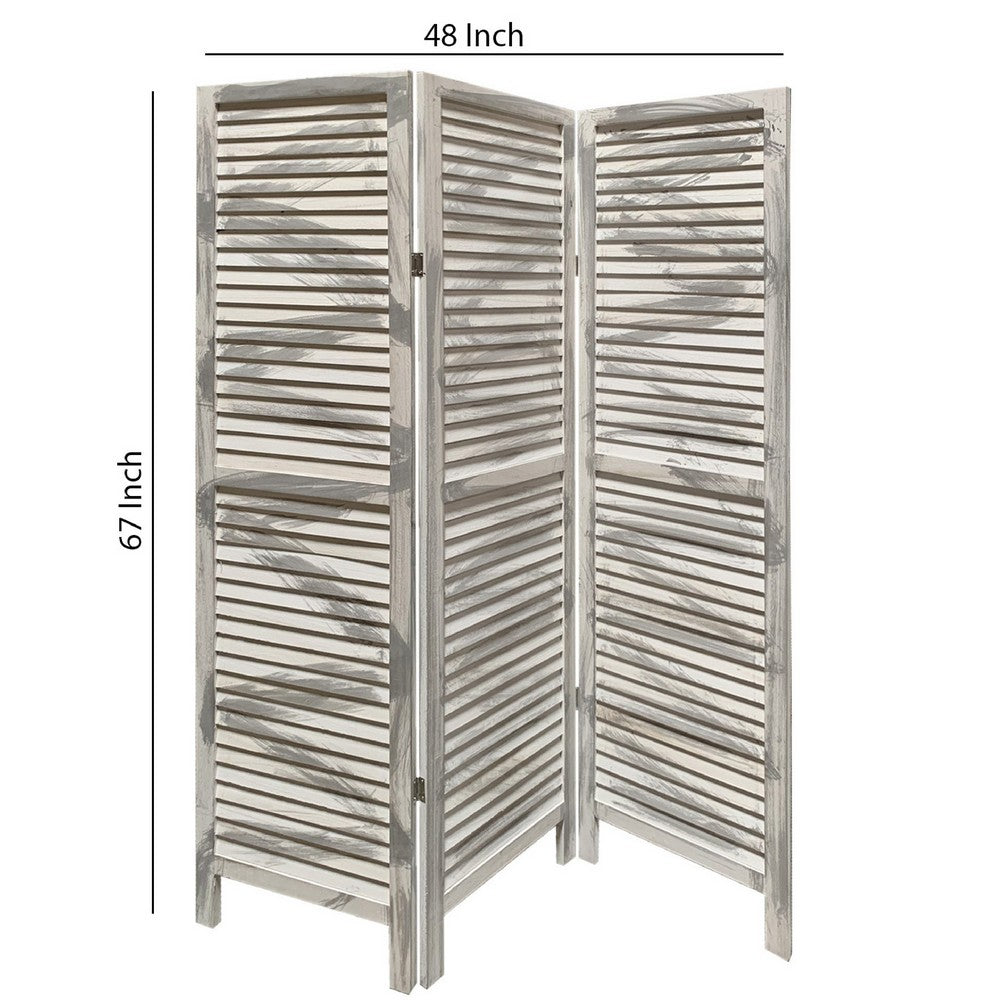 3 Panel Foldable Wooden Shutter Screen with Straight Legs, Gray - BM205395