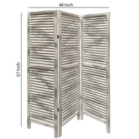 3 Panel Foldable Wooden Shutter Screen with Straight Legs, Gray - BM205395