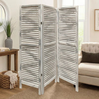 3 Panel Foldable Wooden Shutter Screen with Straight Legs, Gray - BM205395