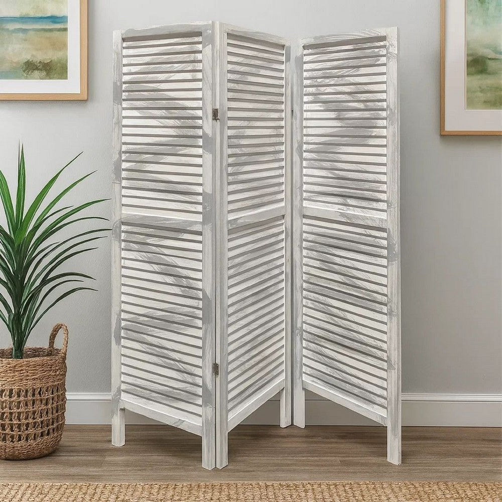 3 Panel Foldable Wooden Shutter Screen with Straight Legs, Gray - BM205395
