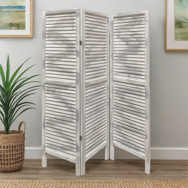 3 Panel Foldable Wooden Shutter Screen with Straight Legs, Gray - BM205395