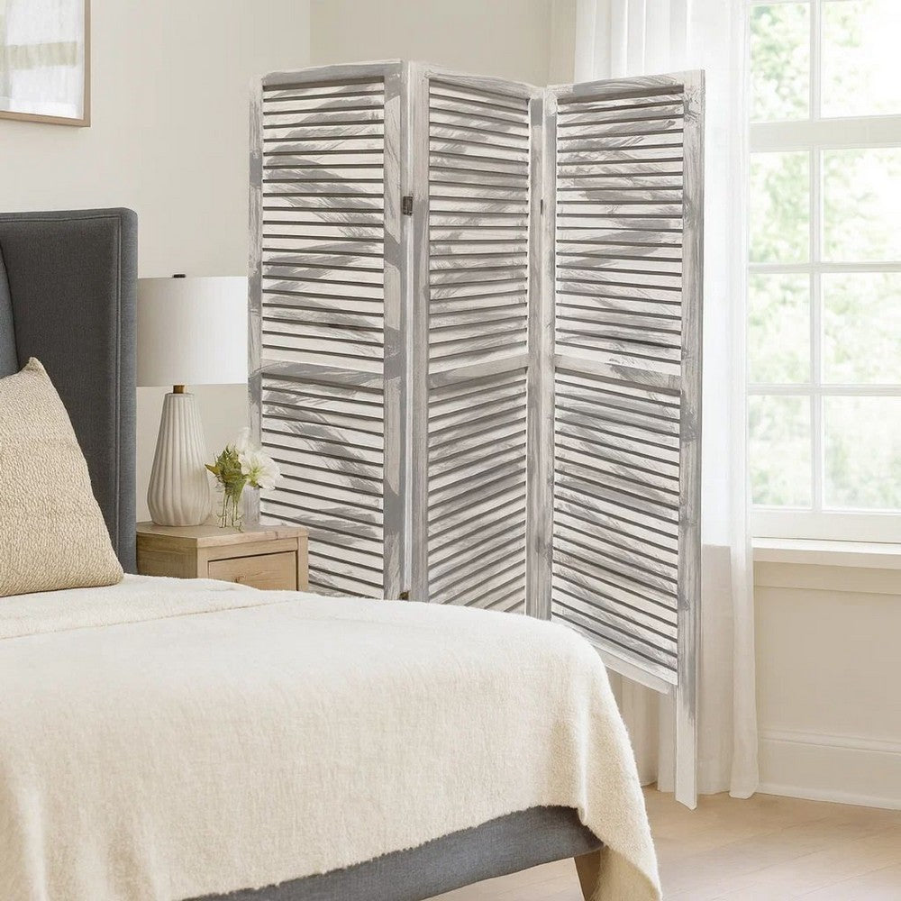 3 Panel Foldable Wooden Shutter Screen with Straight Legs, Gray - BM205395