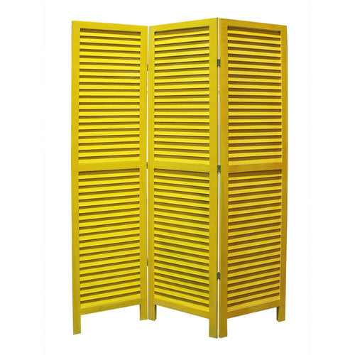3 Panel Foldable Wooden Shutter Screen with Straight Legs, Yellow - BM205397