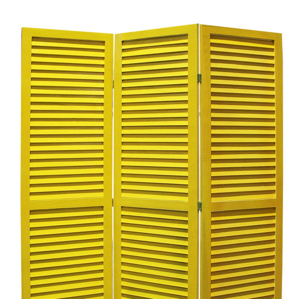 3 Panel Foldable Wooden Shutter Screen with Straight Legs, Yellow - BM205397