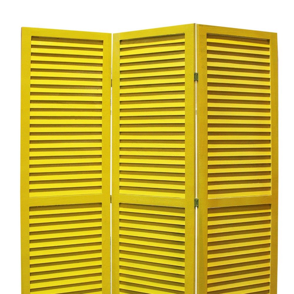 3 Panel Foldable Wooden Shutter Screen with Straight Legs, Yellow - BM205397