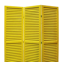 3 Panel Foldable Wooden Shutter Screen with Straight Legs, Yellow - BM205397