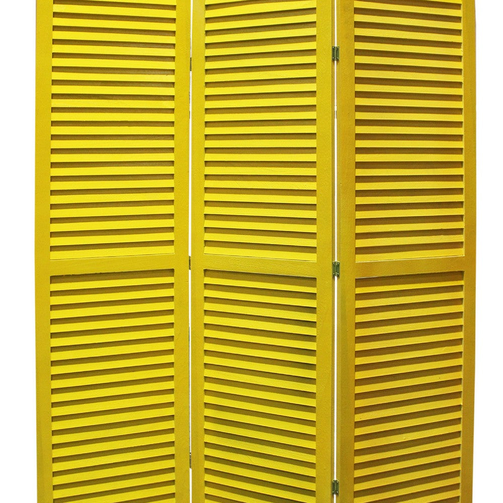 3 Panel Foldable Wooden Shutter Screen with Straight Legs, Yellow - BM205397