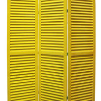 3 Panel Foldable Wooden Shutter Screen with Straight Legs, Yellow - BM205397