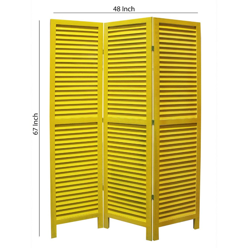 3 Panel Foldable Wooden Shutter Screen with Straight Legs, Yellow - BM205397