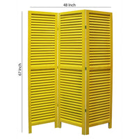 3 Panel Foldable Wooden Shutter Screen with Straight Legs, Yellow - BM205397