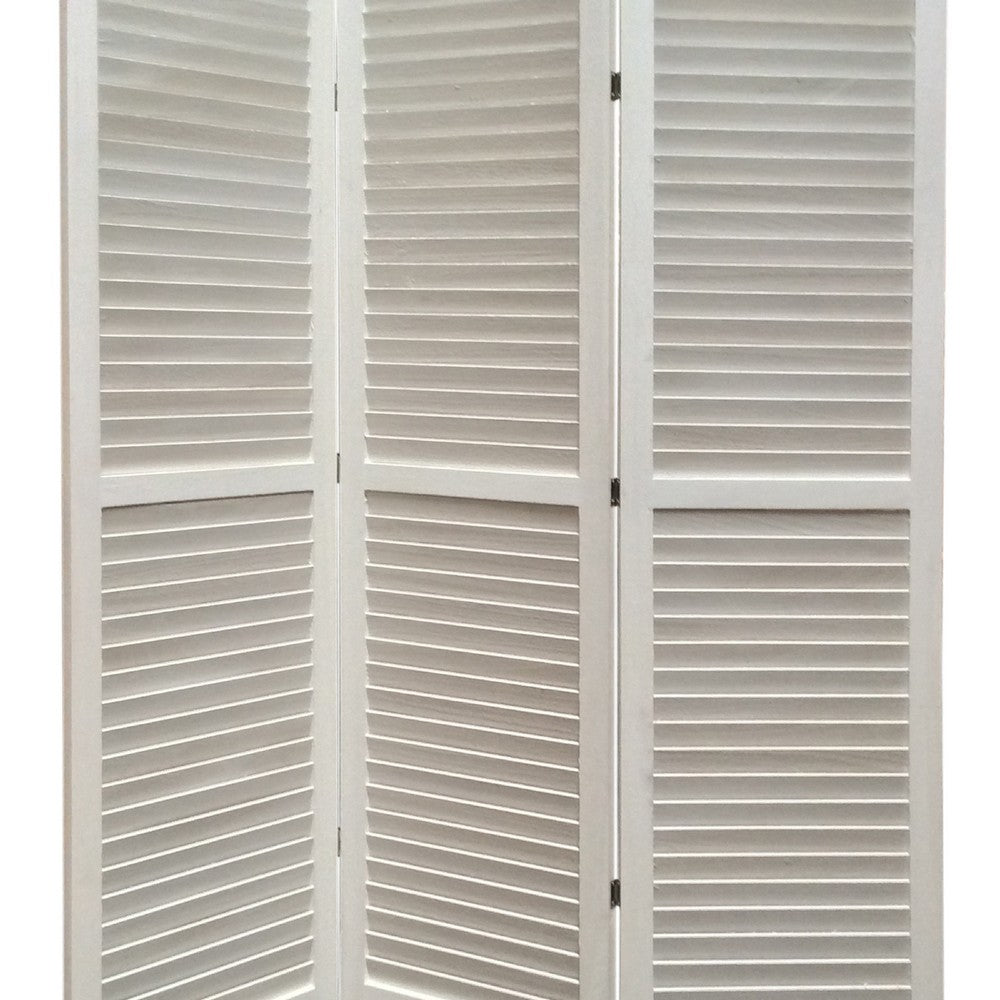 3 Panel Foldable Wooden Shutter Screen with Straight Legs, White - BM205398