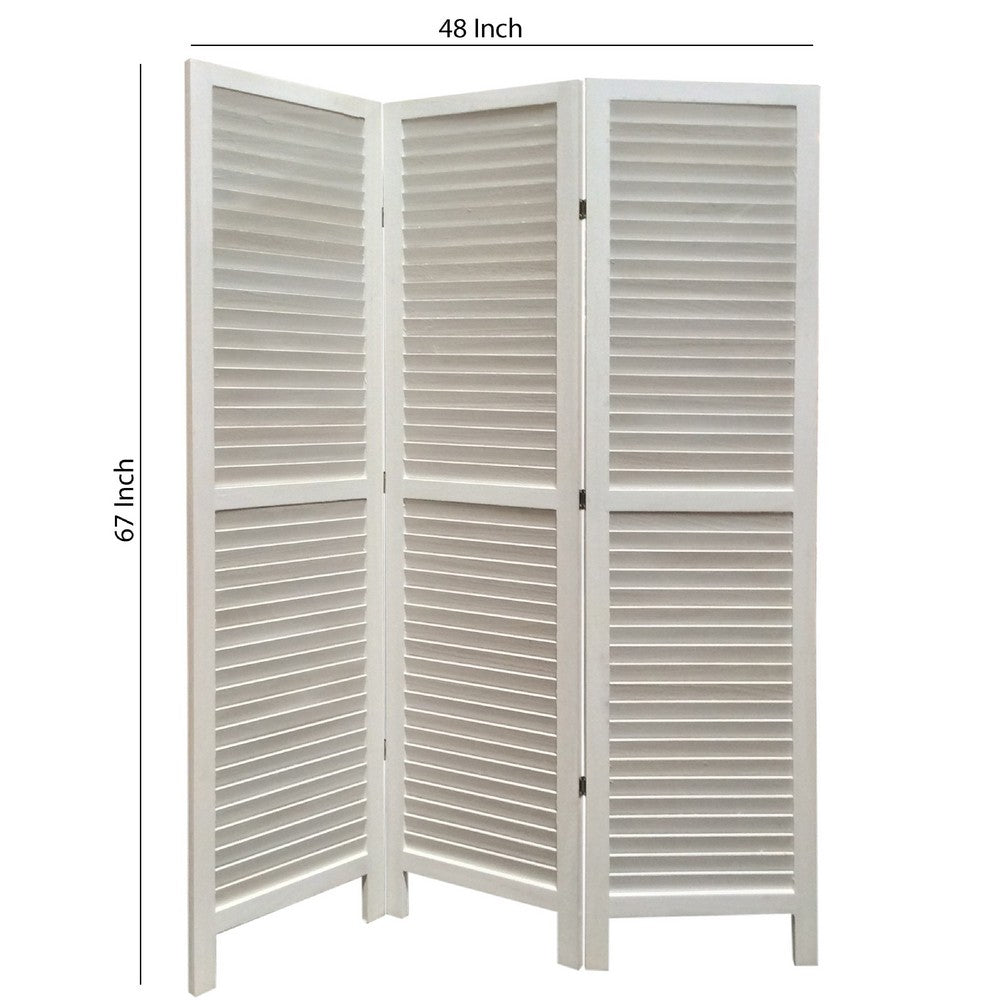 3 Panel Foldable Wooden Shutter Screen with Straight Legs, White - BM205398