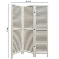 3 Panel Foldable Wooden Shutter Screen with Straight Legs, White - BM205398