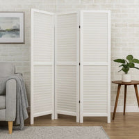 3 Panel Foldable Wooden Shutter Screen with Straight Legs, White - BM205398