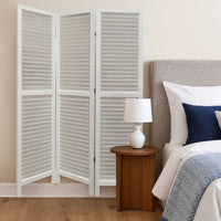 3 Panel Foldable Wooden Shutter Screen with Straight Legs, White - BM205398