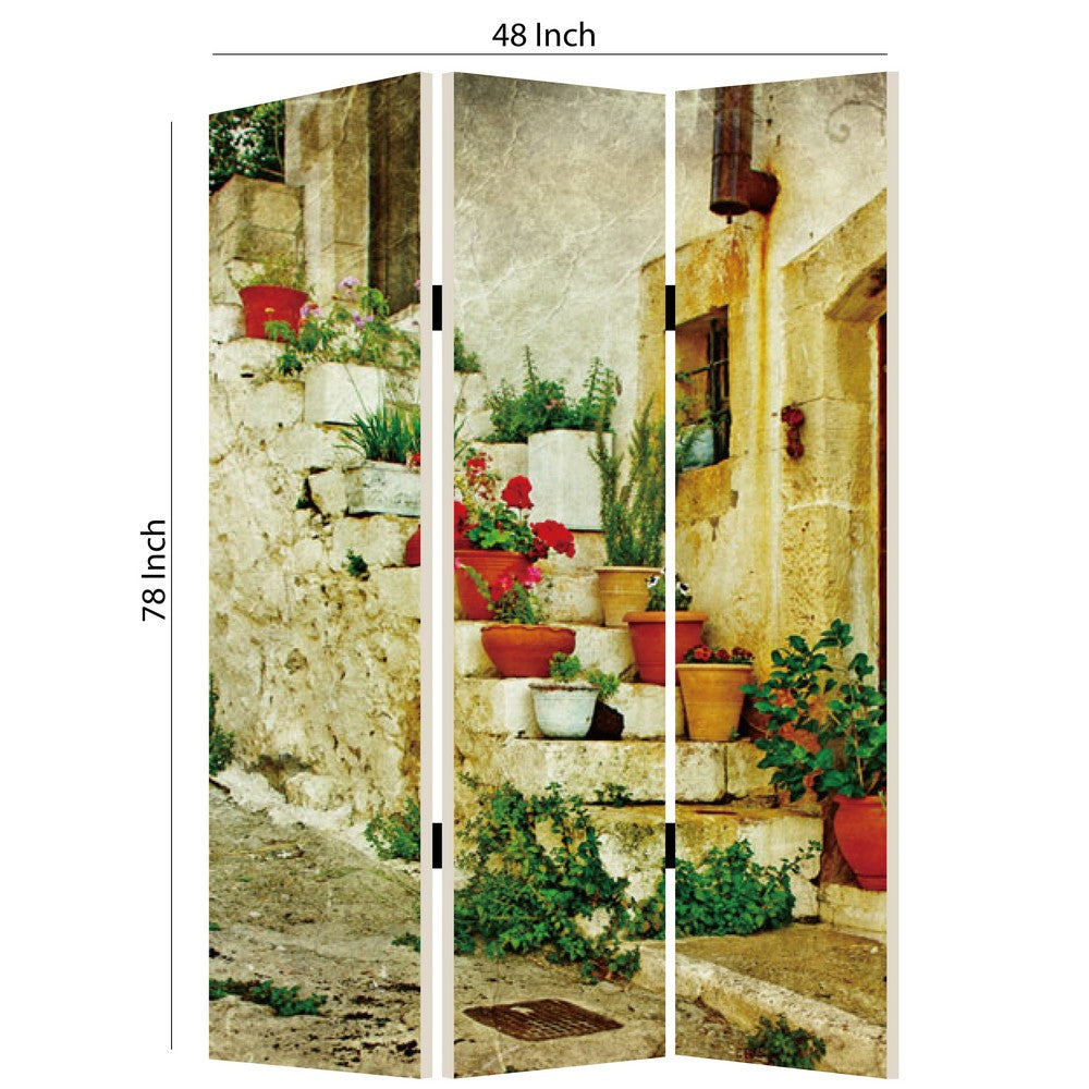 Foldable 3 Panel Canvas Screen with Spanish Tidings Print, Multicolor - BM205402