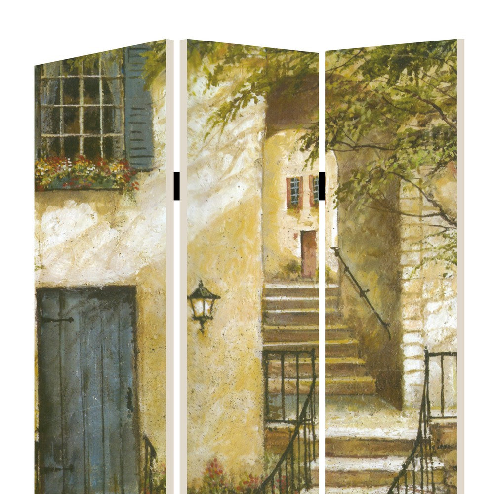 Foldable 3 Panel Canvas Screen with Europe Promenade Print, Multicolor - BM205403