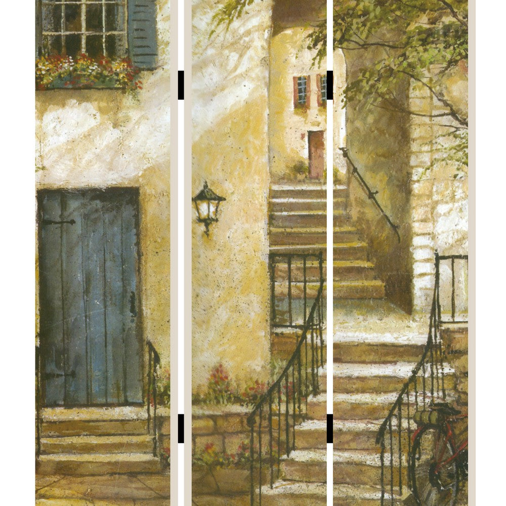 Foldable 3 Panel Canvas Screen with Europe Promenade Print, Multicolor - BM205403