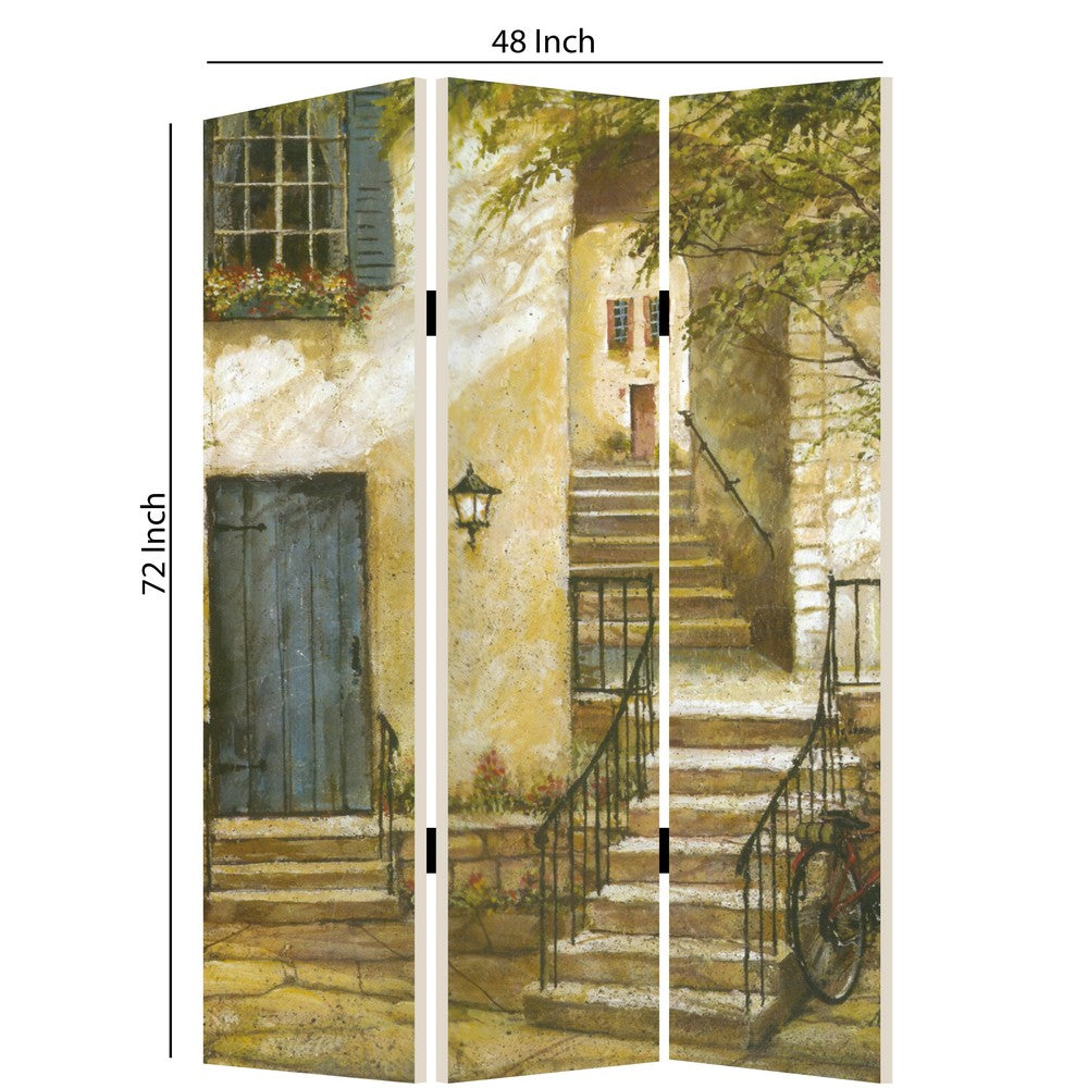 Foldable 3 Panel Canvas Screen with Europe Promenade Print, Multicolor - BM205403