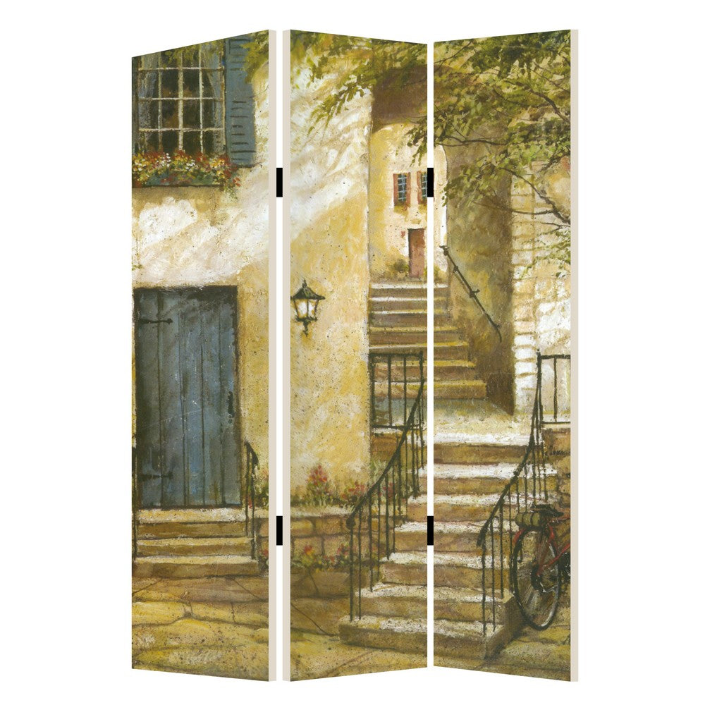 Foldable 3 Panel Canvas Screen with Europe Promenade Print, Multicolor - BM205403
