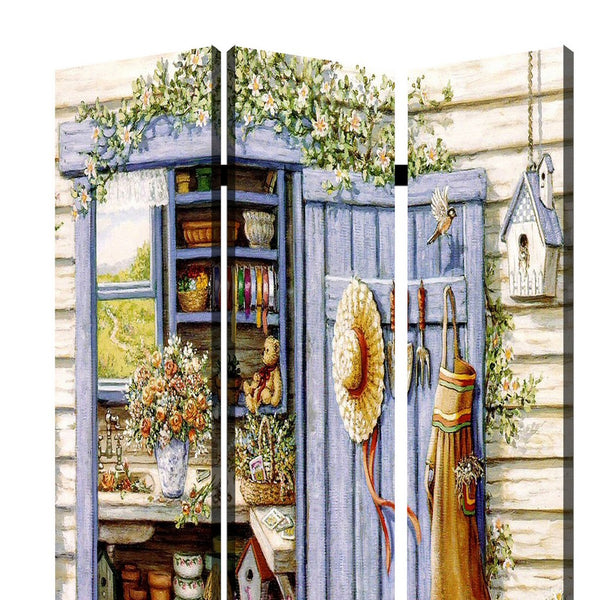 3 Panel Foldable Canvas Screen with Country Living Print, Multicolor - BM205405