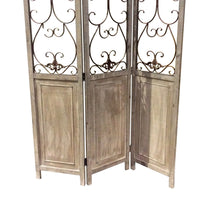 Wooden 3 Panel Foldable Screen with Metal Scrollwork Details, Brown - BM205409