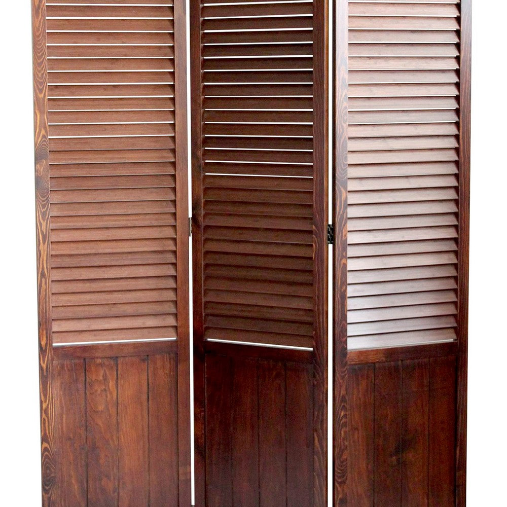 Traditional Foldable Wooden Shutter Screen with 3 Panels, Brown - BM205415