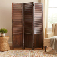 Traditional Foldable Wooden Shutter Screen with 3 Panels, Brown - BM205415