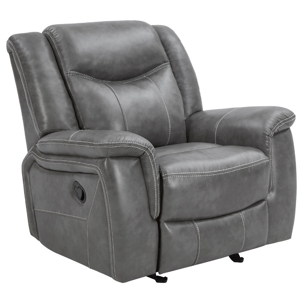 Leatherette Glider Recliner Chair with Stitched Details, Gray  - BM205426