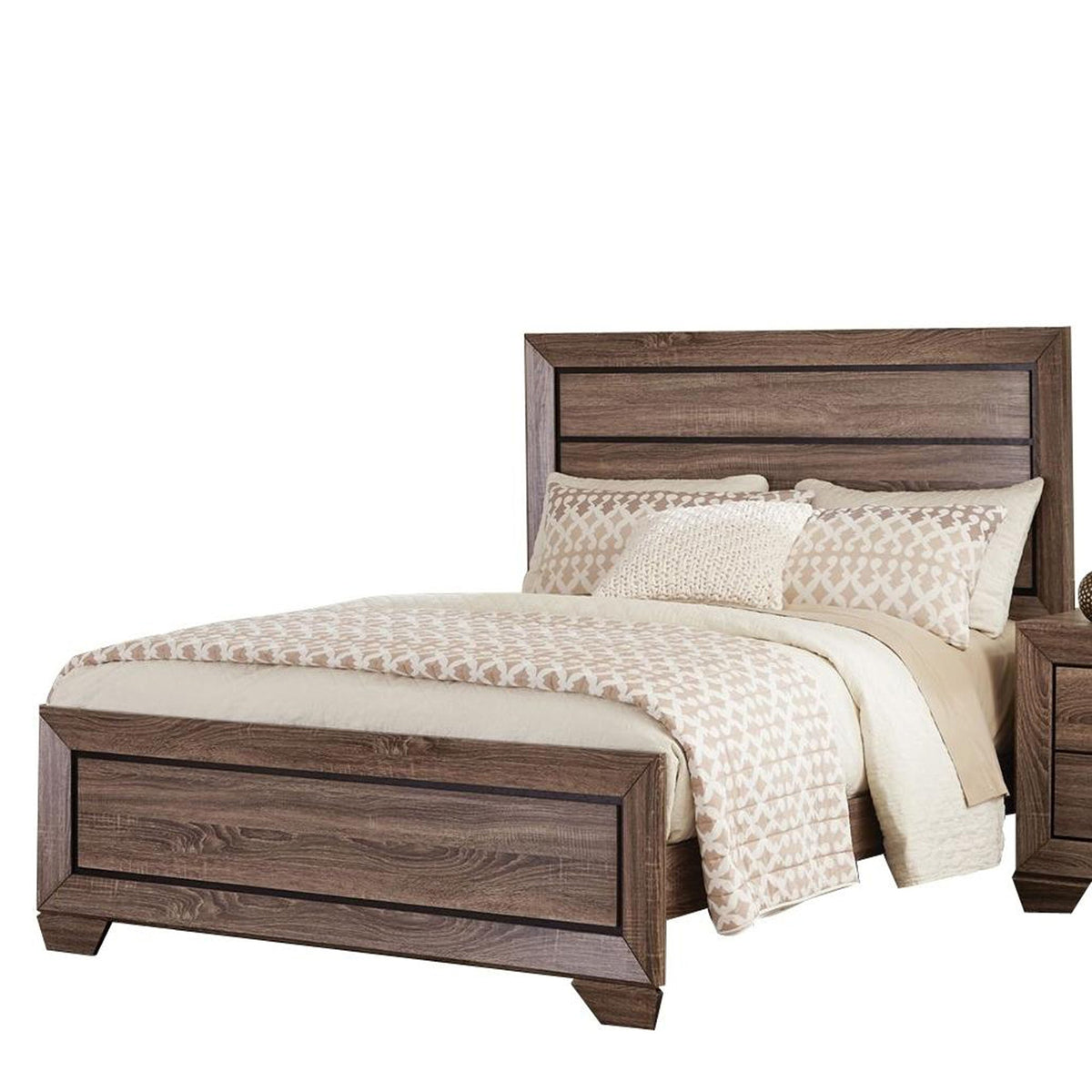 Transitional Style California King Bed with Plank Headboard, Taupe Brown-BM205457