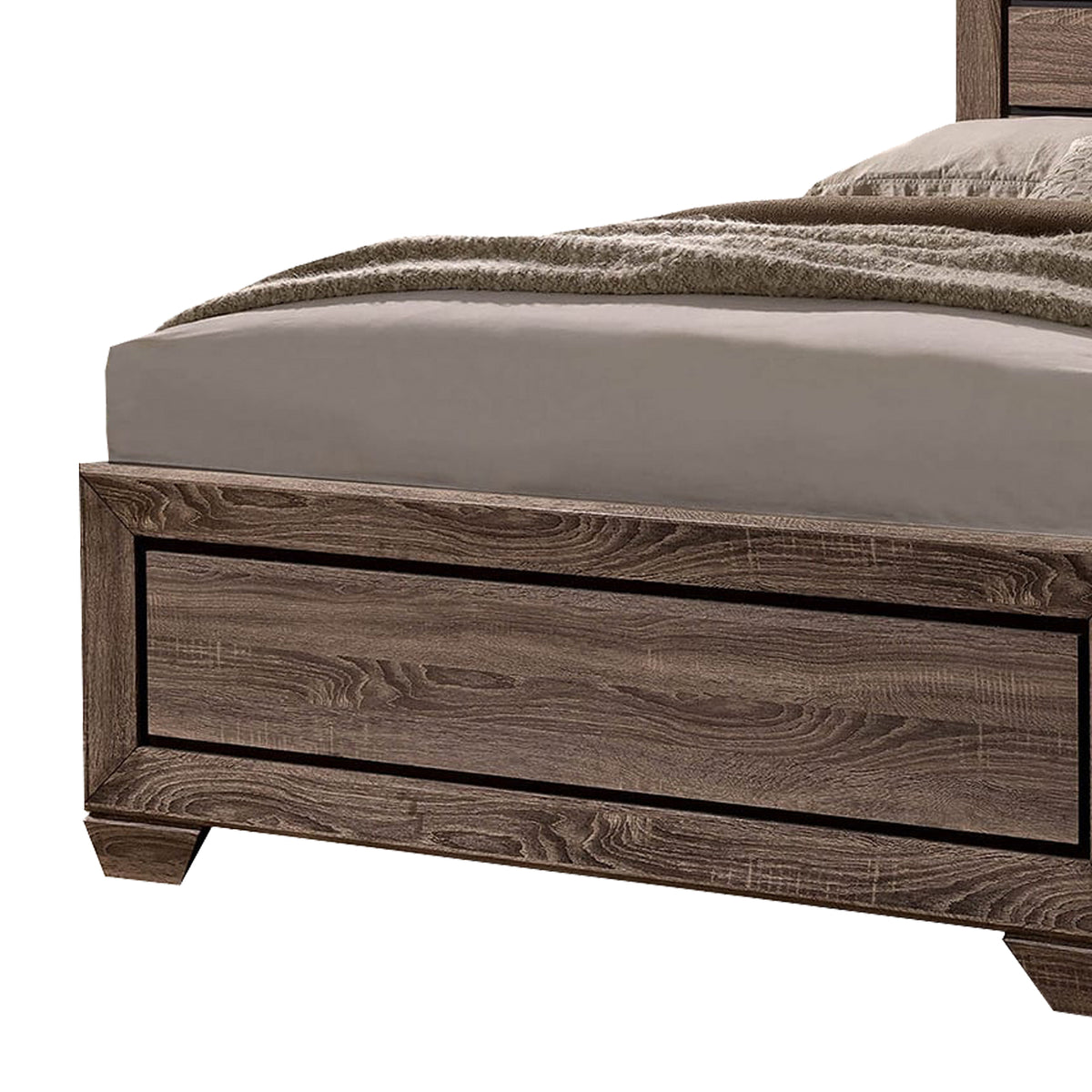 Wooden Queen Size Bed with 4 Spacious Side Rail Drawers, Brown