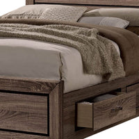 Wooden Queen Size Bed with 4 Spacious Side Rail Drawers, Brown