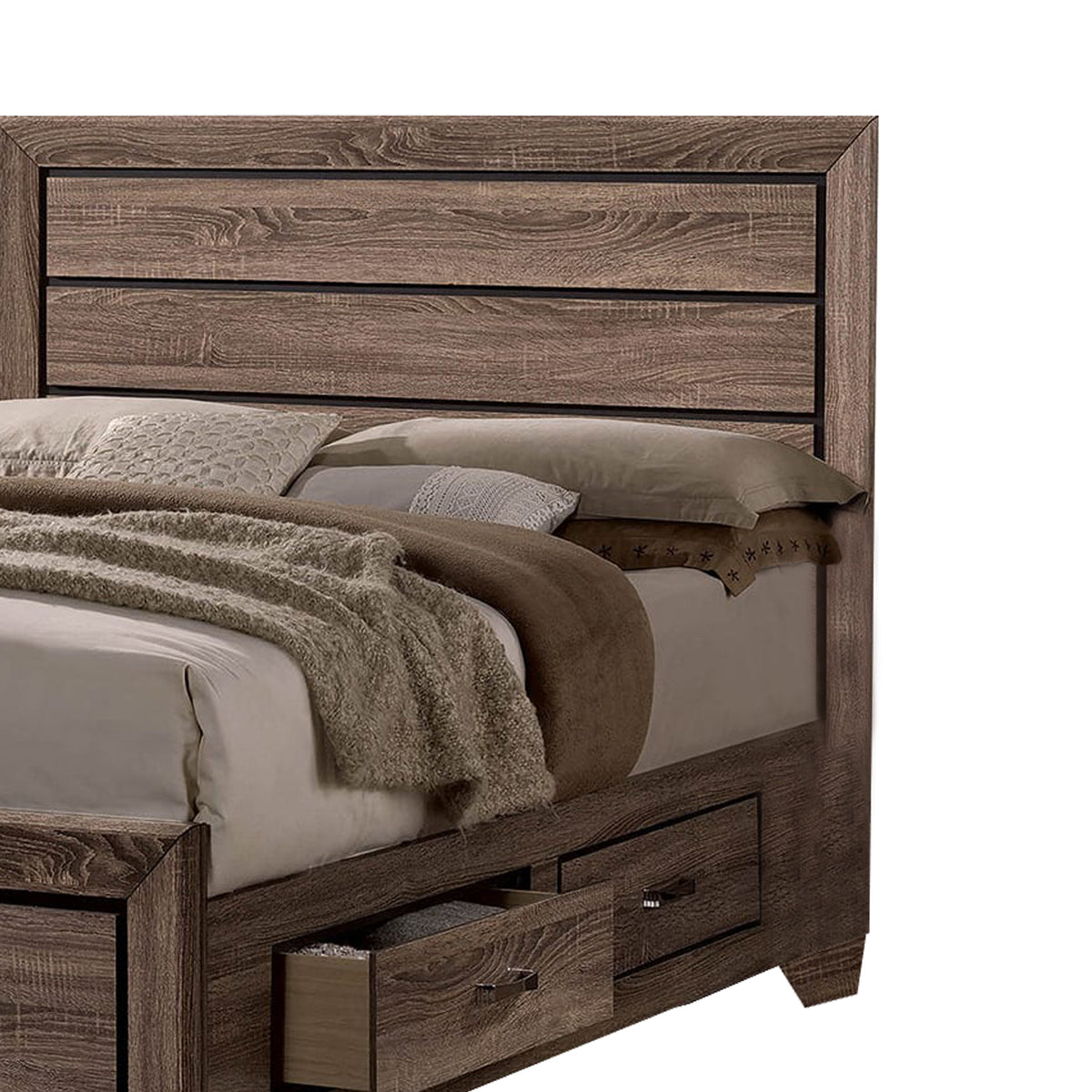 Wooden Queen Size Bed with 4 Spacious Side Rail Drawers, Brown