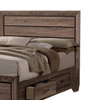 Wooden Queen Size Bed with 4 Spacious Side Rail Drawers, Brown
