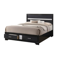 Wooden Eastern King Size Bed with 2 Storage Drawers, Black and Silver