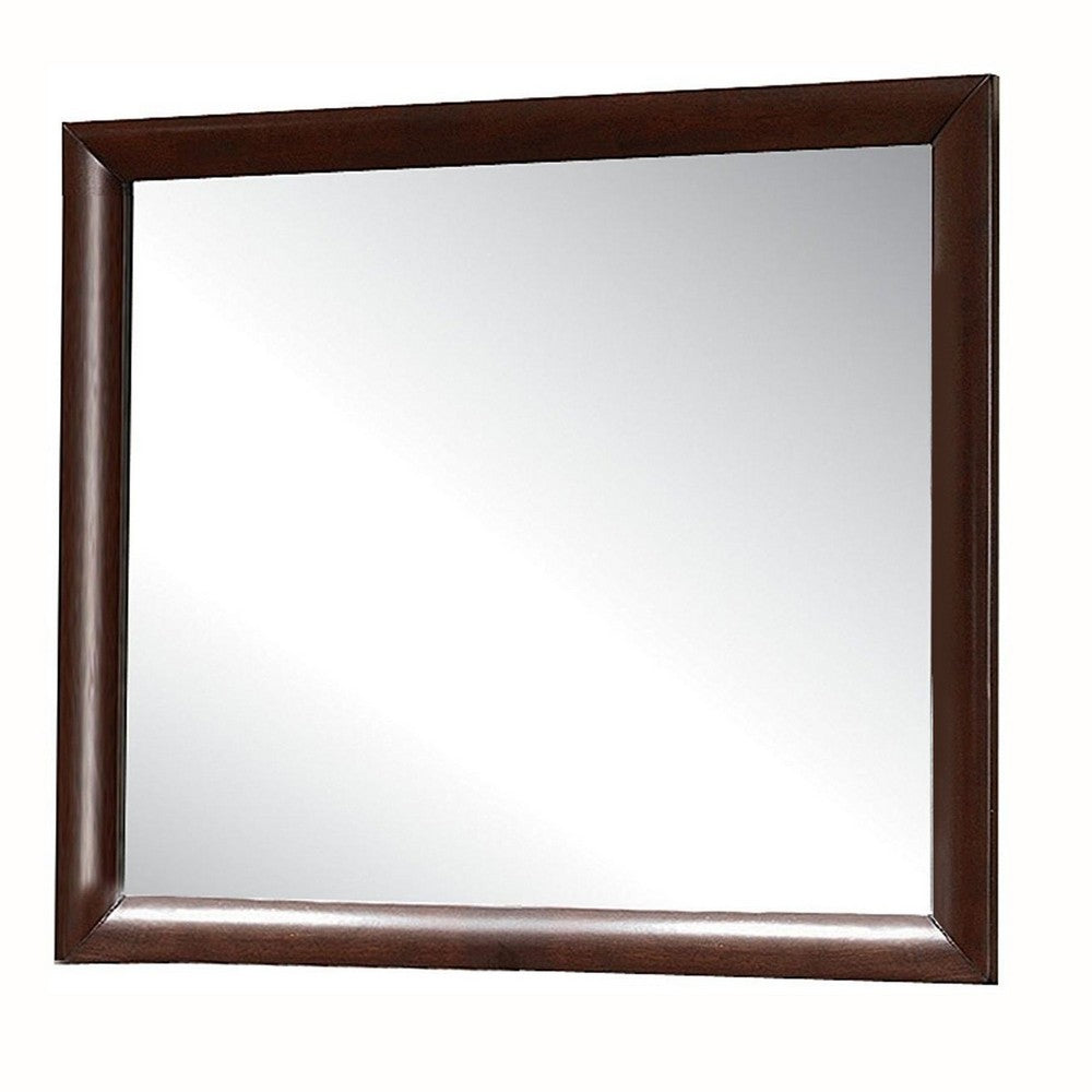 Contemporary Wooden Mirror with Rectangular Shape, Brown and Silver - BM205569