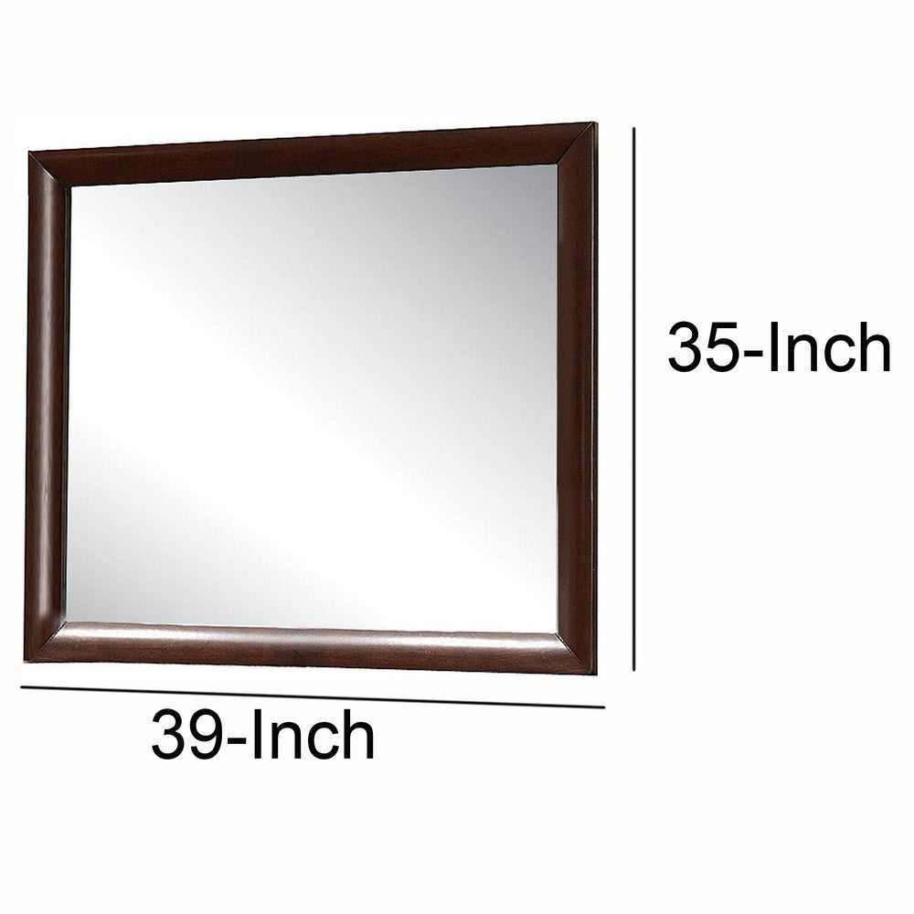 Contemporary Wooden Mirror with Rectangular Shape, Brown and Silver - BM205569