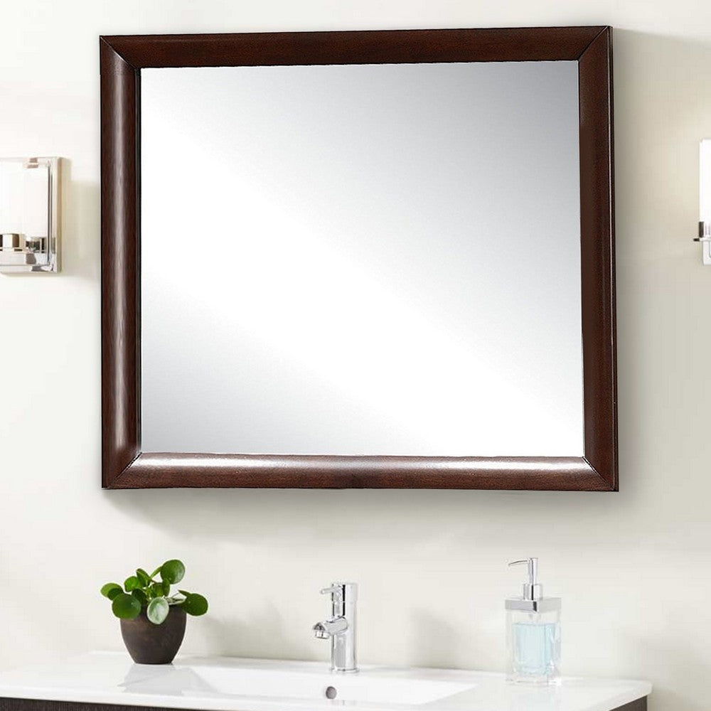 Contemporary Wooden Mirror with Rectangular Shape, Brown and Silver - BM205569