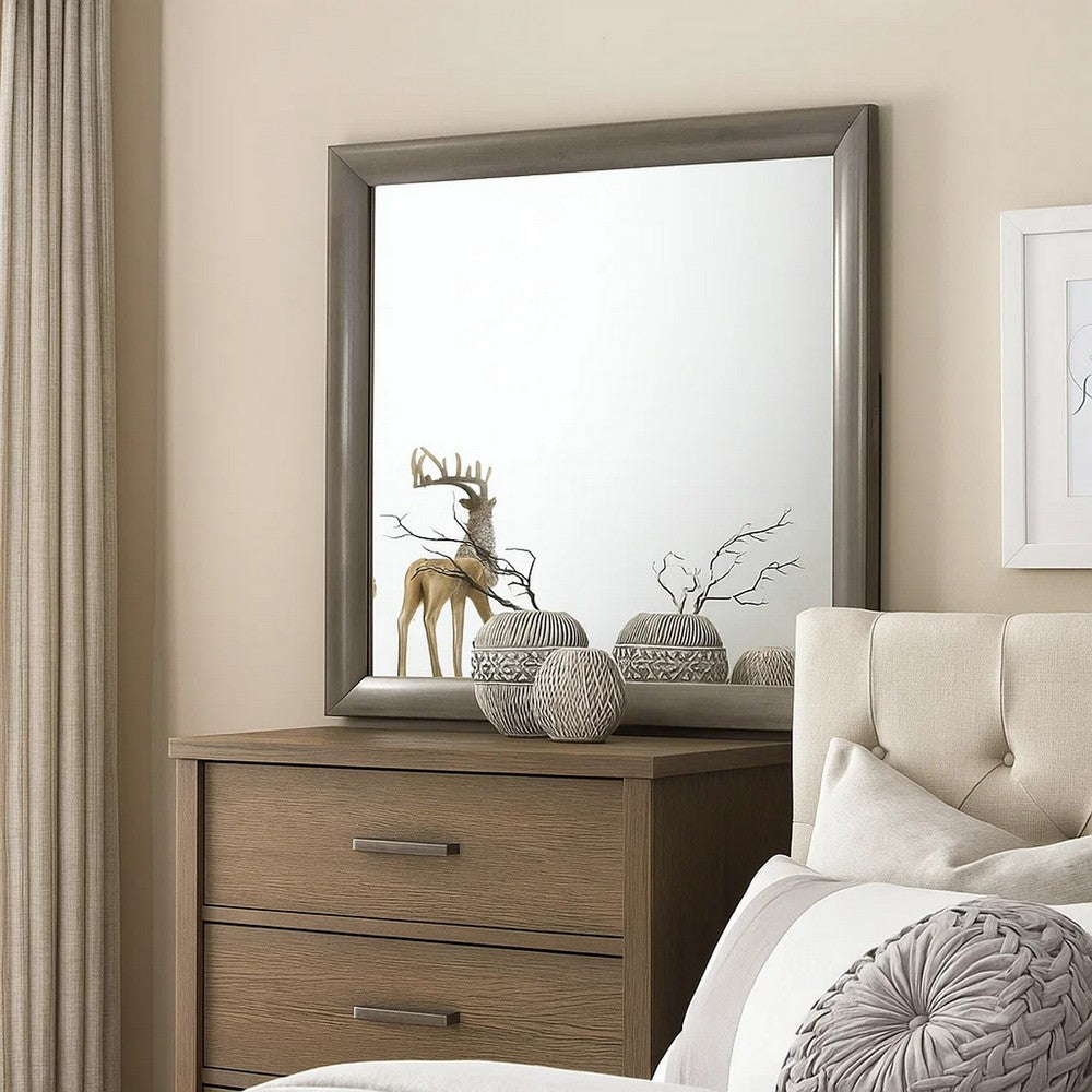 Transition Style Wooden Mirror with Rectangular Shape,Gray and Silver - BM205576