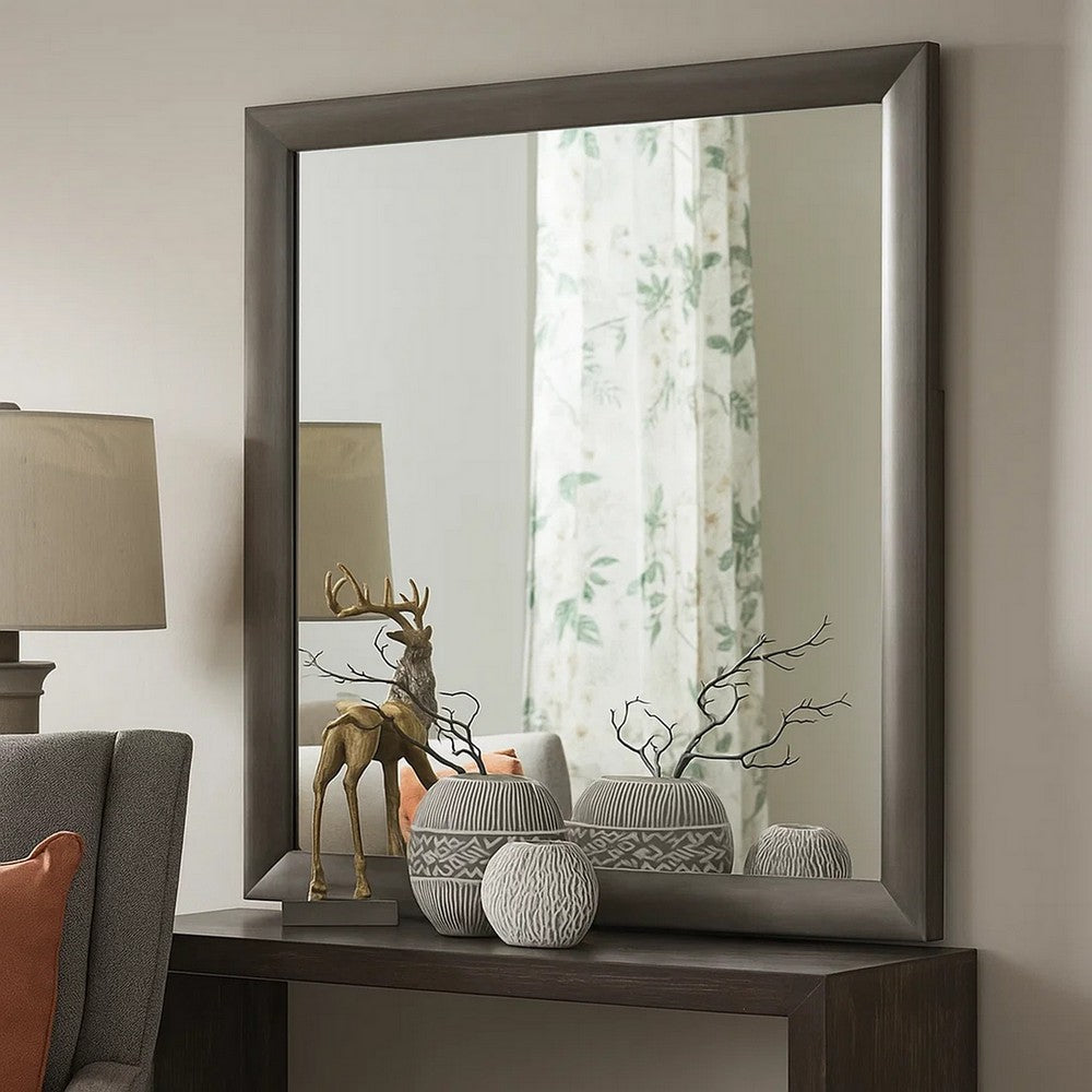 Transition Style Wooden Mirror with Rectangular Shape,Gray and Silver - BM205576