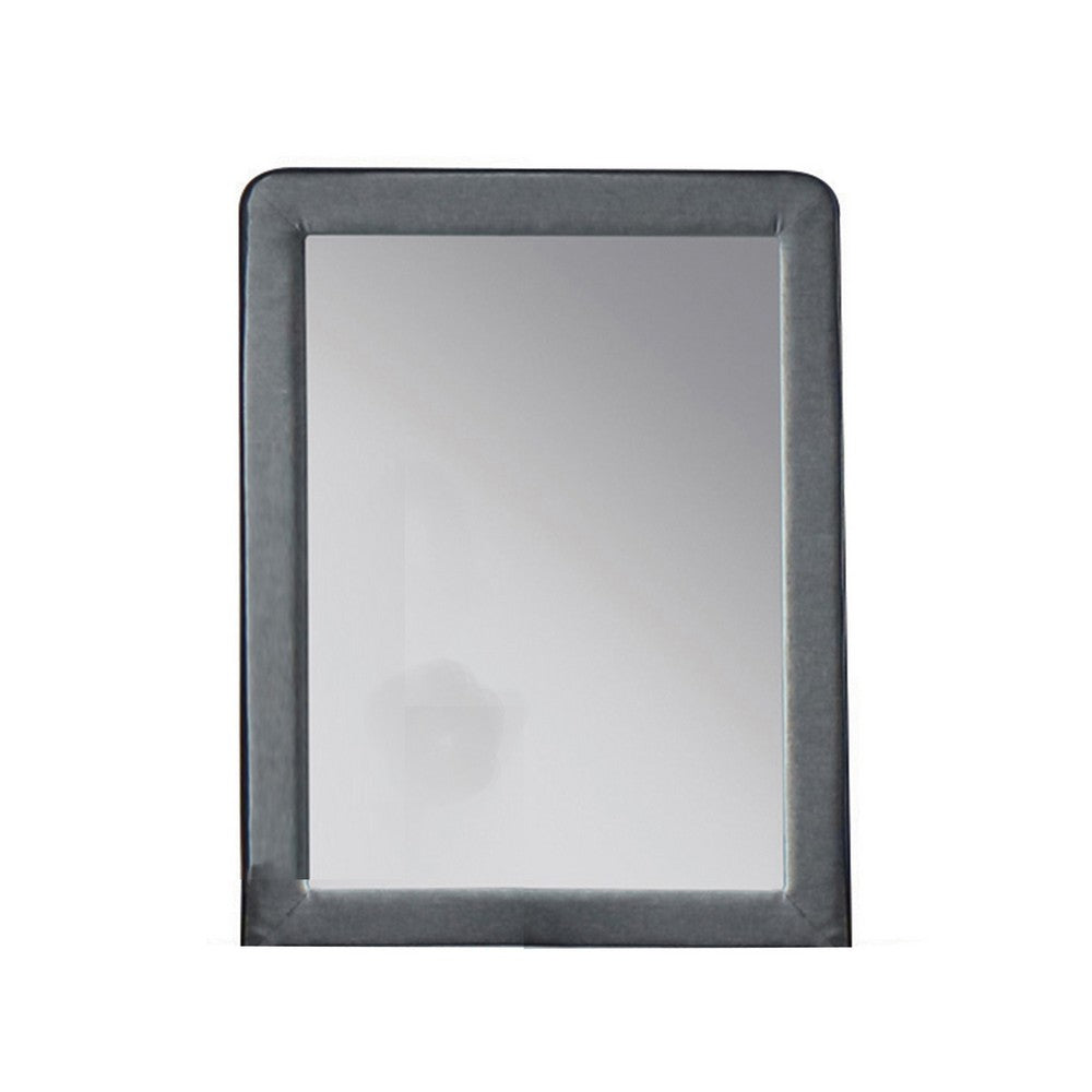 Fabric Upholstered Wooden Frame Mirror with Welt Trim, Light Gray - BM205582