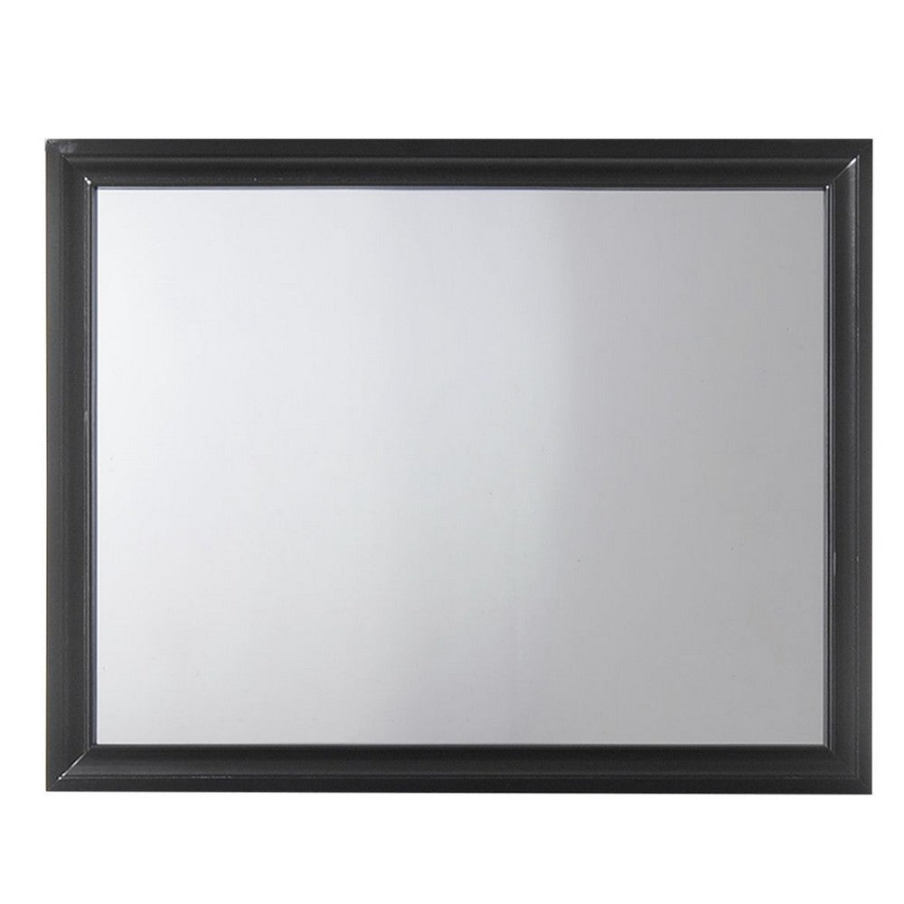 Contemporary Style Wooden Mirror with Raised Frame, Black - BM205585