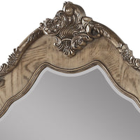 Wooden Mirror with Scrollwork Crown and Trim Details, Brown and Silver - BM205593