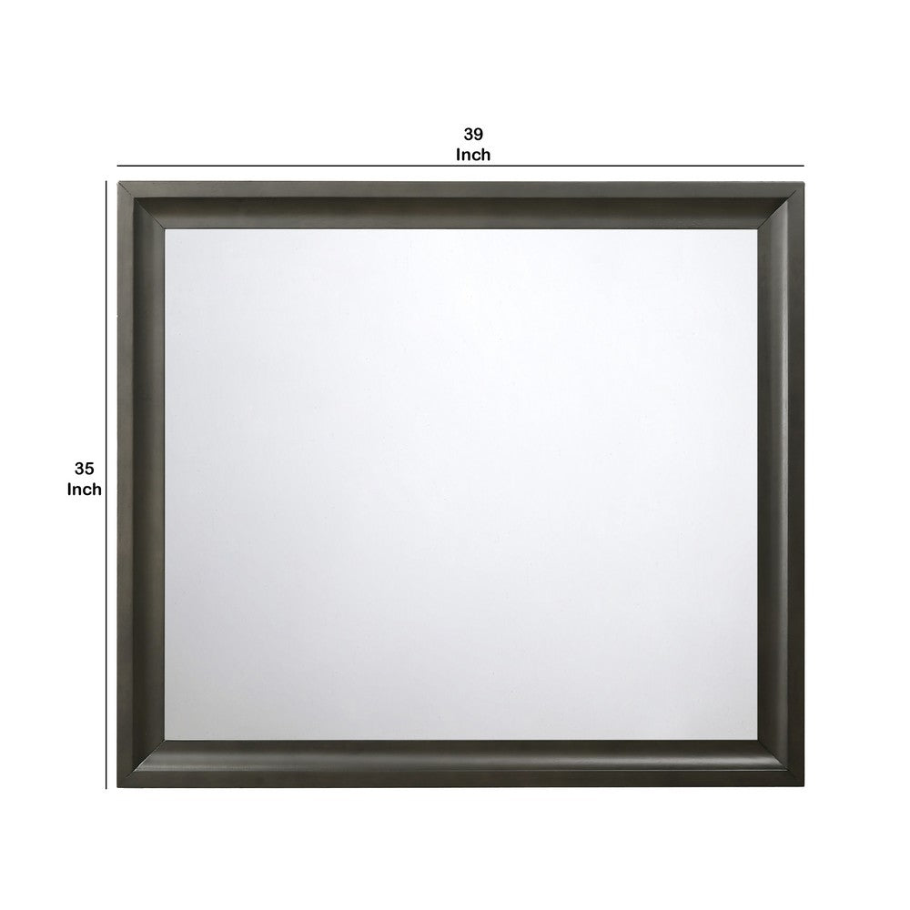 Contemporary Style Wooden Mirror with Raised Edge Framework, Gray - BM205594